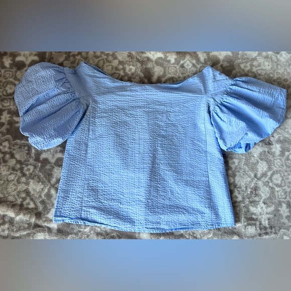 H&M off shoulder light blue puff sleeve top size 8 - Picture 3 of 6